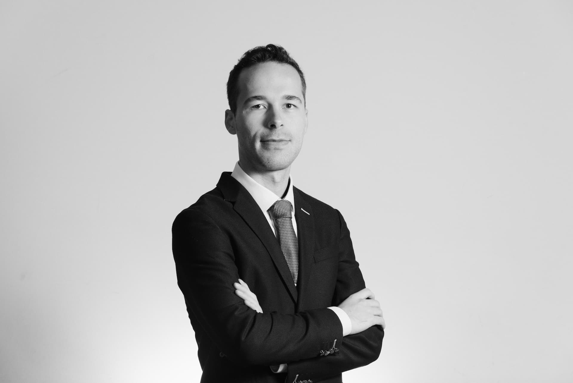 Portrait of me in a suit black and white version 2