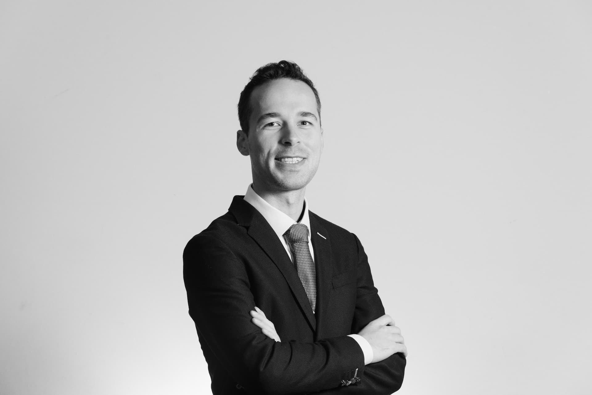 Portrait of me in a suit black and white version 1